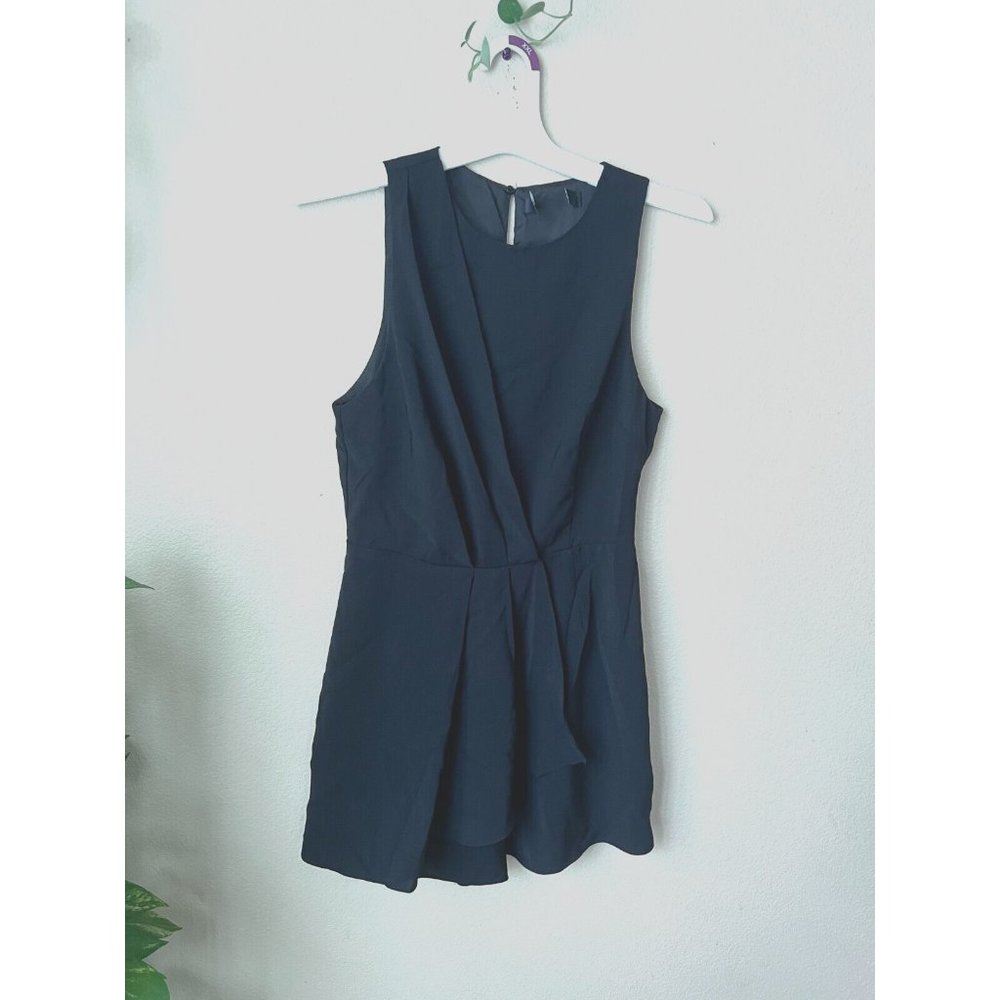 Lulus Womens S Romper Black Sleeveless Faux Wrap Dress